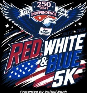 8th Annual Red, White & Blue 5K Run/Walk presented by United Bank 2026 logo