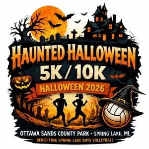 HAUNTED HALLOWEEN 5K & 10K RUN / WALK: A fundraiser for the Spring Lake Schools Boys' volleyball program. 2026 logo