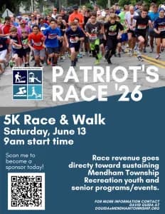 Mendham's 2026 Annual Patriot's Race 5K logo