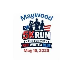 Maywood 5k "Run for the Red, White & Blue 2026 logo