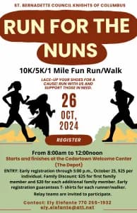 Saint Bernadette Knights of Columbus Sixth Annual Run for the Nuns 2026 logo
