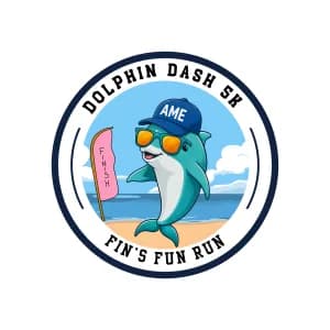AME Dolphin Dash 5K and Fin's Fun Run 2026 logo