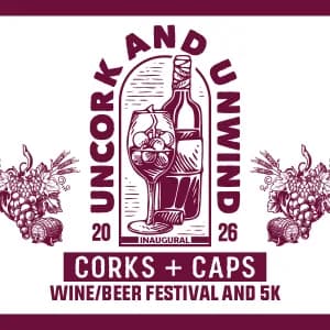 Corks + Caps Wine/Beer Festival and 5K 2026 logo