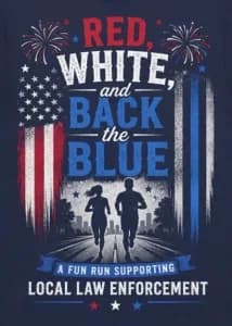 RED, WHITE AND BACK THE BLUE MYSTERY FUN RUN. 2026 logo