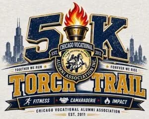 Chicago Vocational Alumni Association 5K Torch Trail 2026 logo